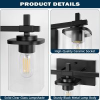 3-Lights Bathroom Vanity Light Fixtures, Modern Black Vanity Lights Over Mirror with Clear Glass Shade for Bathroom, Wall Mounted Lamp for Bedroom Hallway Living Room - Image 5