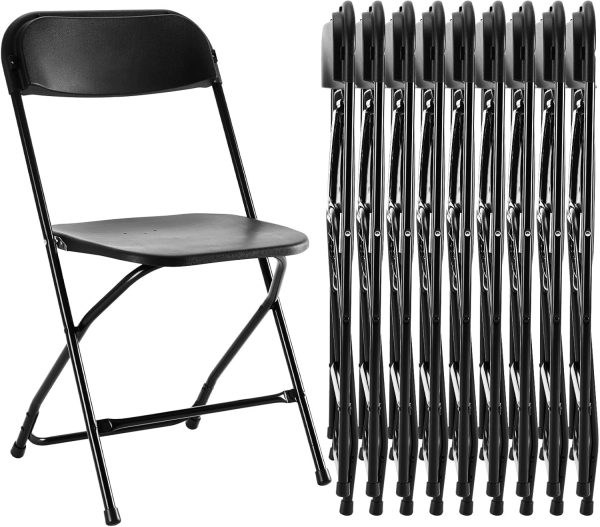 Sweetcrispy Folding Chair 10 Pack, Plastic Foldable Chairs with 330-Pound Capacity, Sturdy Metal Portable Chair, Easy to Use and Store, Outdoor and Indoor, for Home, Office, Party, Comfy, Black