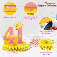 41st Birthday Decorations Set, 1984 Table Toppers for Women Birthday Party Supplies, Happy 41 Year Old Table Decoration for Her, 9Pcs Pink & Gold Honeycomb Centerpieces - Image 4