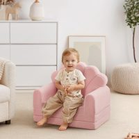 Blissful Diary Kids Couch, 2-in-1 Soft Toddler Couch Fold Out, Toddler Chair Comfy, Convertible Sofa to Lounger, Kids Furniture for Playroom, Gift for Birthday, Children's Day, Pink Shell - Image 6