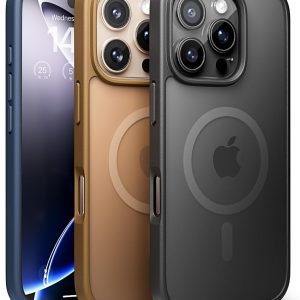 LISEN 3-Pack Magnetic Shockproof for iPhone 16 Pro Case Slim [Fit for MagSafe][Military Grade Drop Protection] Translucent Matte Phone Case for i Phone 16 Pro, Black, Brown, Blue