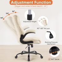 Sweetcrispy Ergonomic Office Chair Heavy Duty Task Desk Chair with Flip-up Arms, PU Leather, Adjustable Swivel Rolling Chair with Wheels, Beige - Image 4