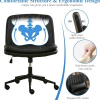 TUNY Criss Cross Chair with Wheels Armless Wide Cross Legged Office Chair Swivel Height Adjustable Computer Task Vanity Chair with Pillow for Home Office, Dressing Room (PUBlack) - Image 6
