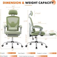 Sweetcrispy Office Computer Desk Chair, Ergonomic High-Back Mesh Rolling Work Swivel Chairs with Wheels, Comfortable Lumbar Support, Comfy Arms for Home, Bedroom, Study, Student, Green - Image 2