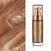 Body Shimmer Oil, Glistening Bronze Natural Glow Luminizer, Long Lasting Waterproof Moisturizing Liquid Illuminator Highlighter Makeup for a Sun-Kissed Glow, Brush Include, 1oz, Medium - Image 3