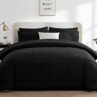 CozyLux Queen Comforter Set Black, 7 Pieces Bed in a Bag, Black Comforter Queen Size, All Season Bedding Sets with Stitch Quilted Comforter, Flat Sheet, Fitted Sheet, Pillowcases - Image 8