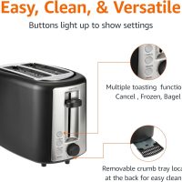 Amazon Basics 2 Slice Toaster, With 6 Browning Settings, Extra Wide Slots For Bagels and Special Breads, Removable Easy-to-Clean Crumb Tray, Cancel/Defrost/Bagel Buttons, 900W, Black & Silver - Image 4