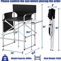 Makeup Artist Chair, 41'' Foldable Tall Directors Chairs w/Side Table Cup Holder Storage Bag and Footrest, Portable Makeup Chair, 400LBS Load Capacity, Black - Image 3