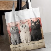 Cartoon Fluffy Three Kittens Print Canvas Tote Bag Cute Gifts for Women Fashion Reusable Grocery Shoulder Bag for Shopping Work Travel Daily life - Image 4