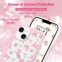 for iPhone 14 Case/iPhone 13 Case for Women Girls, Clear Cute Ribbon Bowknot Pattern Aesthetic Bow Design Transparent Slim Soft TPU Shockproof Protective Phone Case for iPhone 14/13, Rose Bow - Image 4