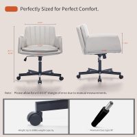 Wide Criss Cross Chair with 5-Gear Adjustable Armrests & Wheels, Leather Vanity Chair, Comfy Swivel Height Adjustable Desk Chair for Home Office, Make Up, Living Room and Bed Room (Beige) - Image 2