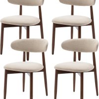 COLAMY Wooden Dining Chairs Set of 4, Modern Fabric Upholstered Kitchen Side Chairs, Farmhouse Dining Room Chair with Foot Pegs, Beige - Image 8