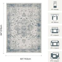 Area Rugs 5x7, Washable Rugs for Living Room, Vintage Boho Light Blue Rug for Office, Dining Room, Kids Room and Farmhouse, Durable Low Pile Non-Slip Area Rug for High Traffic Areas - Image 2
