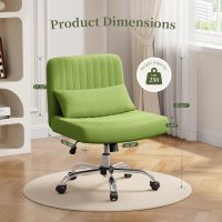 Warmiehomy Velvet Cross Legged Office Chair, Comfy Desk Chair for Home Office, Criss Cross Chair with Wheels, Height Adjustable Vanity Chair, Swivel Wide Seat Computer Chair Gift, Light Green - Image 2