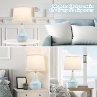 GyroVu Table Lamp Set of 2, 18.63” Ceramic Lamp Classic Beside Lamps Nightstand Lamp Modern Cute Lamp for Living Room, Bedroom & Office Rocker Swtich Sky Blue-LED Bulbs Included - Image 5
