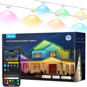 Govee Permanent Outdoor Lights 2, 150ft RGBIC Outdoor Lights with 108 LED Lights, IP67 Waterproof, 100 Scene Modes with 40lm White for Outdoor Decorations, Works with Alexa, Google Assistant, White