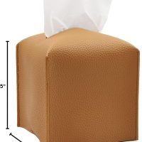 Livelab Tissue Box Cover, Modern Square Decorative PU Leather Facial Paper Case Organizer Holder Dispenser for Bathroom, Vanity Countertop, Night Stands, Desk, Car 5X5X5'' | Camel - Image 7