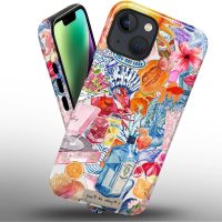 Compatible with iPhone 14 13 Case - Hybrid Heavy Duty 2 in 1 Full Body Rugged Shockproof Protection Glossy Case for iPhone 14 13 - Coastal and Fruity Summer Collage - Image 2