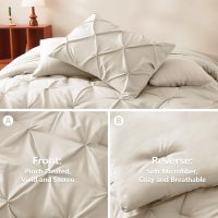 CozyLux Queen Comforter Set Beige, 7 Pieces Pintuck Bed in A Bag, Premium Beige Comforter Queen Size, Pinch Pleat Bedding Sets with Comforter, Sheets, Pillowcases & Shams - Image 3