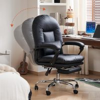 EMIAH Ergonomic Office Chair with Foot Rest Criss Cross Chair with Wheels Reclining Executive Office Chair Mid Back PU Leather Swivel Computer Chairs Lumbar Support for Home Office (Black) - Image 3