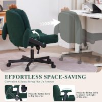 Sunchen Criss Cross Chair with Wheels and Arms, Cross Legged Office Chair with Wide Seat, Adjustable Cute Comfy Desk Chairs for Home Office, Bedroom, Vanity, Dark Green - Image 3