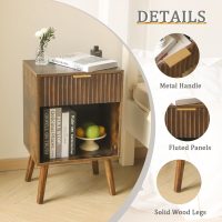 Mid Century Modern Nightstand, Wood Bedside Table with Drawer and Opening Storage, End Table Living Room Fluted Night Stand with Solid Wood Legs for Bedroom (Rustic Brown) - Image 5