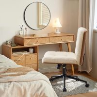 Furnimart Wide Swivel Criss Cross Legged Chair with Wheels, FSC Certified Wooden Desk Chair with Mid-Back Support, Comfy Armless Height Adjustable Vanity Chair for Desk, Bedroom (Faux Fur White) - Image 7