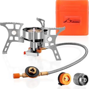 WADEO 3900W Windproof Camping Stove, Camping Gas Stove with Piezo Ignition, Backpacking Stove Portable Camping Stove with Two Fuel Canister Adapter for Outdoor Backpacking Hiking and Picnic