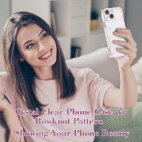EYZUTAK Case for iPhone 15, Clear Cute Ribbon Bowknot Pattern Aesthetic Transparent Phone Case Raised Camera Protection Stylish Slim Soft Durable TPU Protective Cover for Women Girls - Pink - Image 7