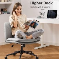 Marsail Armless-Office Desk Chair with Wheels: PU Leather Cross Legged Wide Chair,Comfortable Adjustable Swivel Computer Task Chairs for Home,Office,Make Up,Small Space,Bed Room, Grey - Image 3