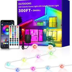 300ft Permanent Outdoor Light,RGB Eaves Lights with App Control Remote,DIY IP67 Waterproof Under Eave Lighting,Outside led Lights for House,Party,Christmas Decorations(2 Rolls 150FT)