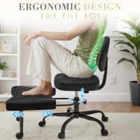 Furmax Ergonomic Criss Cross Legged Office Chair with Wheels, 360°Swivel Adjustable Height Kneeling Desk Chair with Footrest for ADHD, Yoga, Meditation, Home Office (Leather, Black) - Image 3