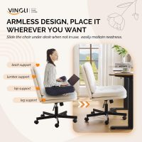 VINGLI Swivel Armless Criss Cross Chair with Dual-Use Wheels,Adjustable Height Cross-Legged Office Desk Chair, Vanity Chair, Rolling Computer Chair for Home,Teddy Fleece Beige - Image 7