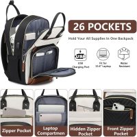Laptop Backpack for Women Bag - 15.6 inch Work Travel Backpack with USB Charger College Bookbag Waterproof Business Computer Backpack Anti-theft Casual Backpacks for Nurse Teacher Beige Black Brown - Image 2