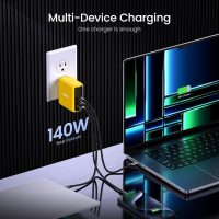 AOHI Magcube 140W USB C Charger PD3.1 3-Port GaN+ Laptop Wall Charger 100W Fast Charging Power Adapter Foldable Plug for MacBook Pro 16'', Dell XPS, iPad Pro, Galaxy, iPhone 15 Pro, Chromebook, Yellow - Image 6