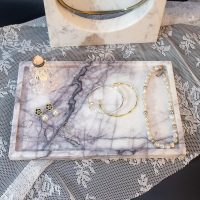 Real Luxurious Vanity Tray Natural Genuine Marble Storage Tray for Home Decor Stone Tray for Bathroom/Kitchen/Vanity/Dresser Non-Resin/Non-Ceramic(Lilac) - Image 4