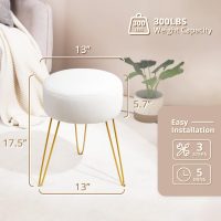 LUE BONA Vanity Stool, White Vanity Stools for Makeup Room, Round Ottoman Foot Stool, Velvet Footrest Vanity Chair for Bathroom Vanity, Bedroom, Living Room, Entryway, Offices - Image 3