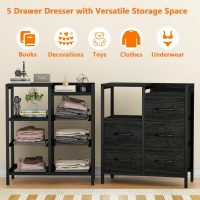 Furnulem 5 Drawer Black Dressers for Bedroom 2 Tier Shelf Storage Small Fabric Dresser for Closet Sturdy Metal Frame Modern Style Storage Cabinets Organization Units for Hallway Rooms - Image 5