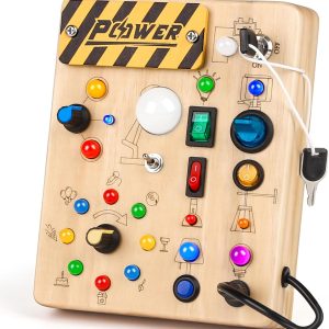 Joyreal Montessori Toddler Busy Board, 19 Led Wooden Sensory Board Educational Toy, Montessori Toys for 1-6 Year Old, Travel Toys Gifts for Toddlers Boys and Girls