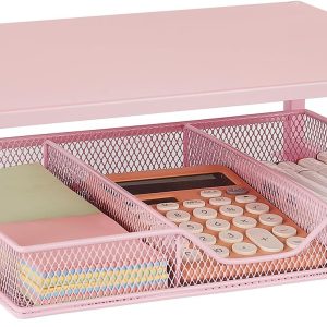 Small Pink Laptop Stand for Desk, Monitor Stand, Office Desk Accessories, Computer Desktop Stand with Drawer for Home, Office, School (Pink)