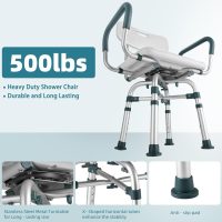 Swivel Shower Chair with Arms and Back, 500 lbs Heavy Duty Shower Seat for Inside Shower Stall and Bathtub, Height Adjustable Safety Bath Seat for Elderly, Adults, Handicap and Disabled - Image 3