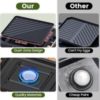 OGERY 2-Burner Foldable Camping Stove with Griddle (Textured & Smooth) and Carrying Bag, Portable Propane Camp Stove with 2 Adjustable Burners & Piezo Ignition, for Camping Tailgating Essentials Gear - Image 4