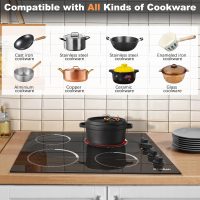 Electric Cooktop 24 Inch - 4 Burner Built-in Electric Stove Top 6000W, Radiant Electrical Stovetop with 9 Heating Level, Knob Control, Auto Shut Off Protection, 220-240V Hard Wired (No Plug) - Image 5