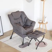 LITA Lazy Chair with Ottoman, Modern Accent Leisure Upholstered Lazy Sofa Armchair, Contemporary Lounge Reading Chair with Armrests and a Side Pocket for Living Room, Bedroom & Small Space, Dark Grey - Image 6
