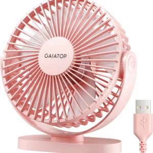 Gaiatop USB Desk Fan, 5.5 Inch Small Quiet Powerful 3 Speeds 90° Rotate, Personal Mini Portable Desktop Table Fans, Cooling for Home Office Car Travel Indoor Outdoor Pink
