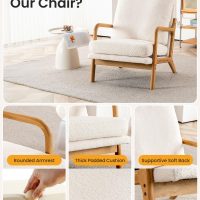 Mid Century Modern Accent Chairs for Living Room, 23” Wide Comfy Chair for Bedroom, Small Cozy Sherpa Reading Chairs for Adults, 108° Lounge Arm Chair with Detachable Cover, 5.5" Foam Cushion - Image 8