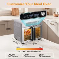 Romswi 26QT French Door Air Fryer Toaster Oven Combo, 24 Cooking Functions and Digital Controls, Fits 12" Pizza, 6 Slices of Toast, Rotisserie 6lb Chicken, 6 Accessories Included - Image 3
