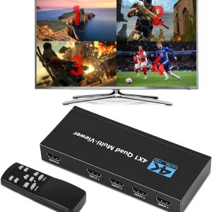 Tendak HDMI Multiviewer Switch 4x1, HDMI Quad Multi-Viewer with Seamless Switch, Split Screen,5 Display Modes,with IR Remote/Software/Push Button Selector for TV Security Camera, Gaming Consoles