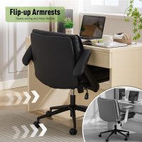 Criss Cross Chair with Flip-Up Armrests Leather, Cross Legged Office Chair on Wheels, Comfy Swivel Chair with Wide Seat for Home Office, Vanity, Accent, Ergonomic Desk Chair Adjustable, Black - Image 6