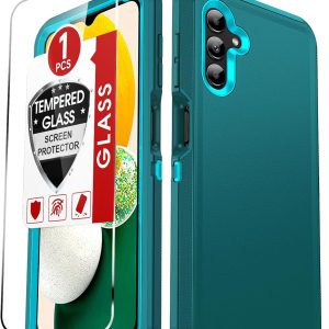 LeYi Compatible for Samsung Galaxy-A13-5G-Phone Case: Samsung A13 Phone Case with Tempered Glass Screen Protector, 3 in 1 Rugged Cover, Military Grade Shockproof Funda para Galaxy A 13 5G Case, Teal